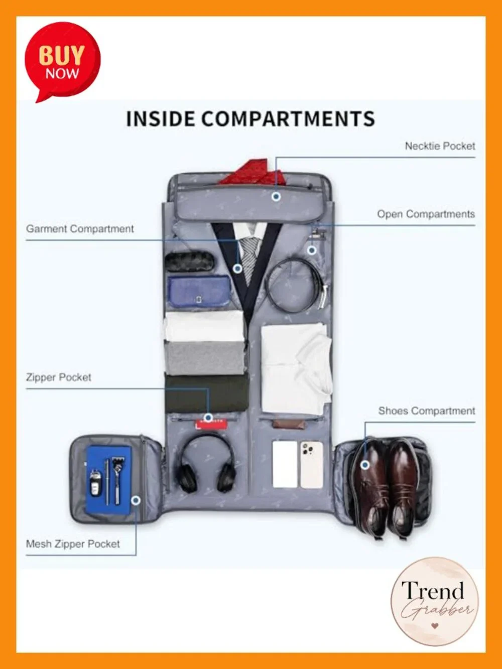 Convertible Garment Duffle Bag 51L Nylon Travel Suit Bag with Shoe Compartment